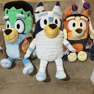 Bluey and Bingo 18" Halloween Jumbo Plush Mummy & Spider & Frankenstein Set of 3